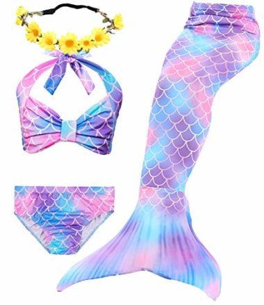 Camlinbo 4Pcs Girl’s Swimsuit Bikini Set Mermaid Tail